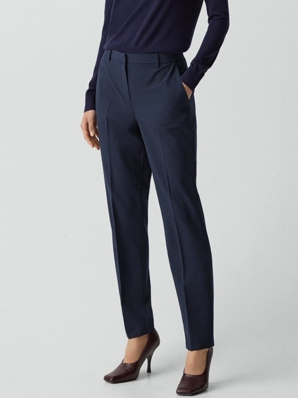 Theory Navy Blue 100% Wool Light Slim Straight Leg Trousers Pants - Picture 1 of 12